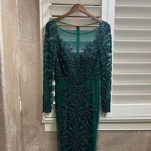 Sherri Hill Teal Embellished Long Sleeve Dress